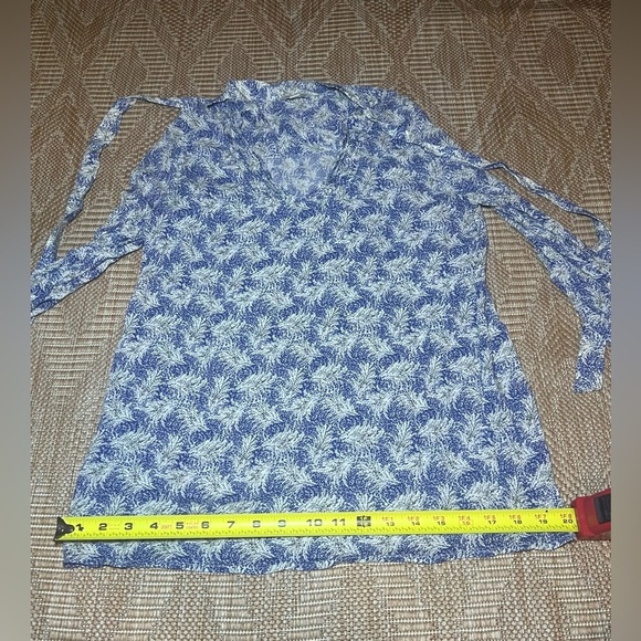 Lucky Brand Women's Tie Front Long Sleeve Print Peasant Blouse,Size Small - Picture 4 of 8